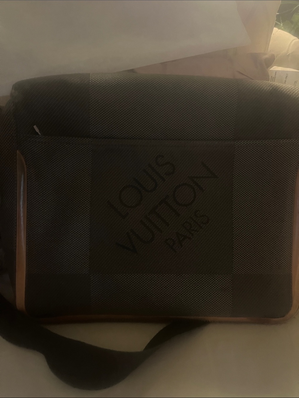 Louis Vuitton Dark Brown Checker Messenger Bag with Tan Trim
